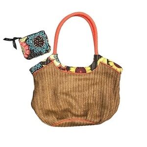 Vera Bradley Straw Purse 2 pc with coin‎ purse in Flower Shower Pattern EUC
